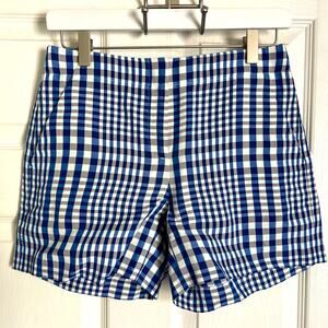 Theory Dillon Plaid Gingham Shorts Blue White Size 0 Linen Blend
